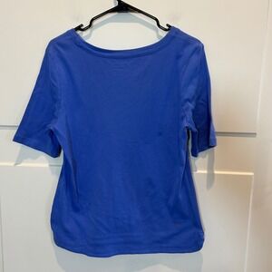 Talbots Women Blue 100% Pima Cotton Short Sleeve Crew Neck Tee Shirt Top L